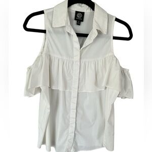 Bobeau Womens White Cold Shoulder Button Down Shirt Top